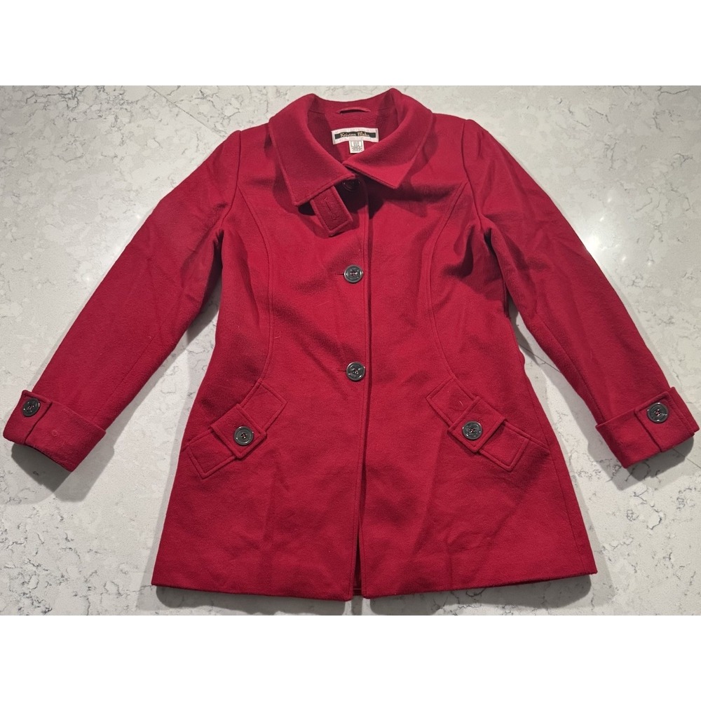 Kristen Blake Walking Peacoat Jacket Womens Small Red Wool Blend Style No. 130